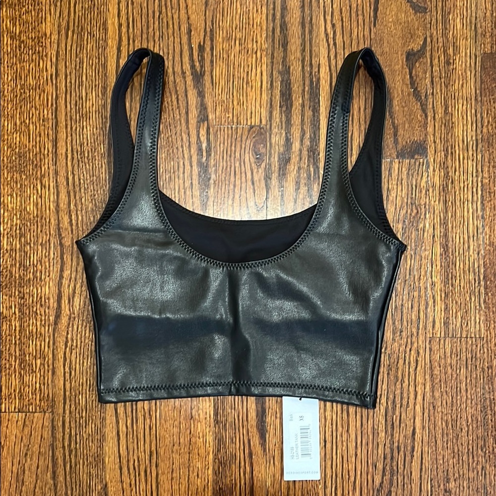 Heroine Sport Black Faux Leather Crop Tank Top! - Picture 3 of 7